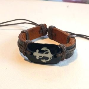 Dark Brown Leather Drawstring Anchor Bracelet